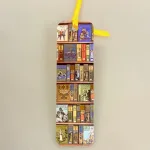 Bogmærke Karton med Bøger, bibliotek, engelske, titler, book lover, shelves, libary, oxford, universitet, læsehest, bogreoler, læser, bogorm, forfatter, boggave, gave, symbolsk, biti, ribe
