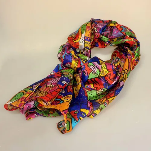 Silketørklæde Ponge XL - Burch Katte Multi, ponge, glat, glatvævet, sprød, let, stort, kulørt, multi, regnbue, farver, kattetørklæde, laurel burch, kattemotiv, ægte, fed, silke, ren, silkesatin, silketørklæde, med, katteelsker, ting med, stort, langt, lækkert, kvalitet, luksus, gave, gaveide, katteejer, missekatte, kunst, kunsttryk, kunstmotiv, silkestola, særligt, feminint, flot, biti, ribe, 71366,