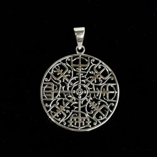 Sølv Vedhæng Vegvisir Åben Detaljeret, kd, 98484, stor, snørklet, filigran, magisk, heksetegn, amulet, kompas, vejviser, vikingkompas, vikingekompas, guder, gamle, mytologi, aser, vikinger, museums, smykker, ægte, original, fund, kopi, kopismykker, nordisk, dansk, fortidsfund, udgravninger, gave, gaveide, symbolsk, eksamen, eksamensgave, rejse, beskytte, lykke på rejsen, voksen, konfirmation, biti, ribe, sterling, sølv, ren, ægte, 925