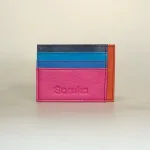 Unika Kortetui i Læder - Flerfarvet med Lomme Happy, farver, kulørt, little elephant, my wallit, italiensk, spansk, kortetui, kortholder, kortpung, lille, kompakt, credit cards, kreditkort, unisex, farveglad, særlig, speciel, flot, unika, kun en af hver, one of a kind, piger, damer, mænd, lomme, gave, gaveide, billig, lækker, skind, læder, pung, kort, cool, biti, ribe, vadehavet, 810, K Pink/Støvgrøn