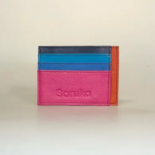 Unika Kortetui i Læder - Flerfarvet med Lomme Happy, farver, kulørt, little elephant, my wallit, italiensk, spansk, kortetui, kortholder, kortpung, lille, kompakt, credit cards, kreditkort, unisex, farveglad, særlig, speciel, flot, unika, kun en af hver, one of a kind, piger, damer, mænd, lomme, gave, gaveide, billig, lækker, skind, læder, pung, kort, cool, biti, ribe, vadehavet, 810, K Pink/Støvgrøn