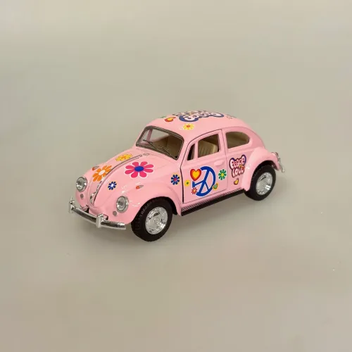 VW Folkevogn Bobbel Classic - Peace Rosa, pastelrosa, pastelfarvet, candyfloss, pink, lyserød, 1967, peace, love, harmony, hippie, flower, power, 1967, 1960'erne, sixties, peacetegn, blomster, lysegul, pastelgul, 12233, Bil metal, volkswagen, VW, folkevogn, nedgroet negl, asfaltboble, asfaltbobbel, klassisk, folkevogn, folkevognsbobbel, folkevognsboble, bobbel, bobble, boble, , modelbil, model, kopi, samlere, biti, ribe