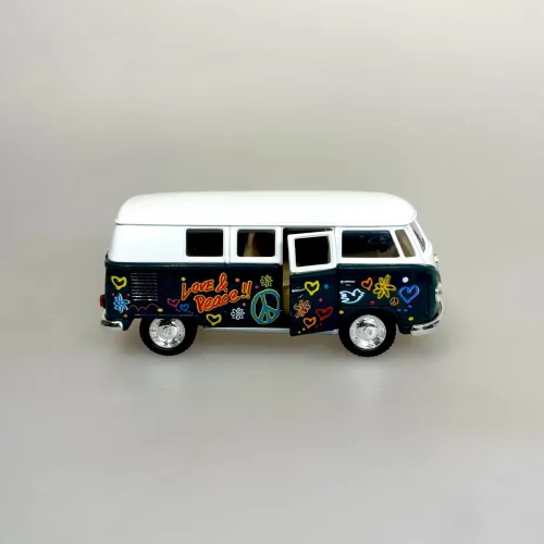 VW Folkevogns Rugbrød - Samba Flower Power Grøn, flaskegrøn, mørkegrøn, 1962, 12072, 1:32,Hippie, goki, VW Folkevogns Rugbrød - Samba blå, VW Folkevogns Rugbrød - Samba Blå/Hvid, bus, folkevogn, folkevognsbus, rugbrødsbil, rugbrød, varebil, surfer, surferbus, hippue, hippiestyle, ud i det , nostalgi, 70'erne, modelbiler, modelbil, volkswagen, samba, bully, biti, ribe