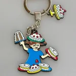 Nøglering - Pippi Langstrømpe med Kager, pippiting, pippinøglering, pippi123A, fødselsdag, kager, kalas, bager, konditor, den store bagedyst, symbolsk, konfirmation, konfirmand, elsker, at, gave, ide, penge, asrid lindgren, stærk, god, sød, biti, ribe, metalnøglering, emaljeret, kulørt, farverig, flot,