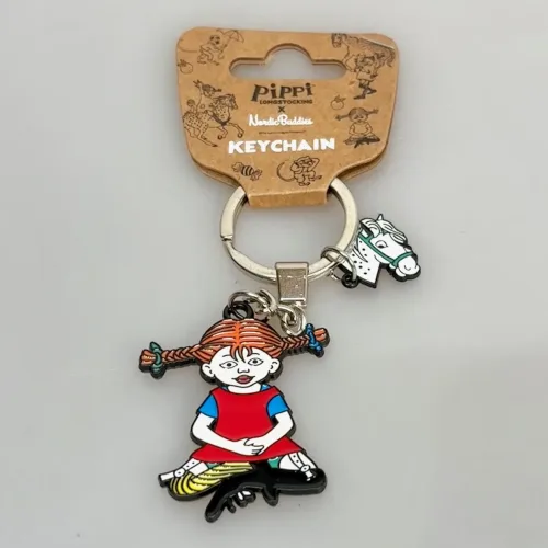 Nøglering - Pippi Langstrømpe og Gubban, hestehoved, pippi123E, lilla gubban, hesten, prikket, pony, ridning, kalas, bager, konditor, den store bagedyst, symbolsk, konfirmation, konfirmand, elsker, at, gave, ide, penge, asrid lindgren, stærk, god, sød, biti, ribe, metalnøglering, emaljeret, kulørt, farverig, flot, yoga, skræderstilling