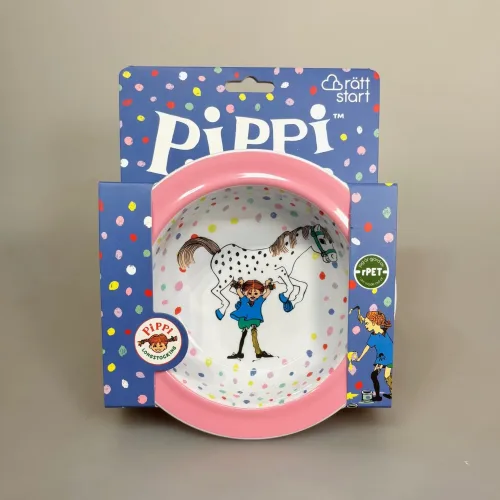 Pippi Langstrømpe Skål - Hesten Lilla Gubban, sugekop, gummiring, baby, Prikker, rätt start, pippi, langstrømpe, astrid lindgren, fødselsdag, kager, 5504, birthday, børn, børneservice, børneskål, skål, ymerskål, morgenmadsskål, snacks, fødevaregodkendt, kvalitet, svensk, moderne, nyfortolket, børneservice, dyb, tallerken, poetisk, gave, gaveide, barnedåb, barnebarn, barselsgave, baby shower, gaveide, til børn, yndig, sød, særlig, ide, melamin, baby, småbørn, spise selv, biti, ribe