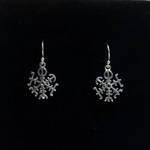Vikingeøreringe Sølv - Vejviser Amuletter, vegvisir, vikinge, kompas, stifinder, magisk, heksetegn, tegn, symbol, lykkebringende, rejseamulet, rejse, findevej, de rejsendes, beskyttelse, beskyttende, øreringe, hængere, lette, interessante, vikingeøreringe, vikingesmykker, museumssmykker, fund, udgravninger, kopismykker, original, ægte, sterling, sølv, ren, smukke, kvalitet, dansk, nordisk, tro, mytologi, aser, asatro, biti, ribe, npd, 06,