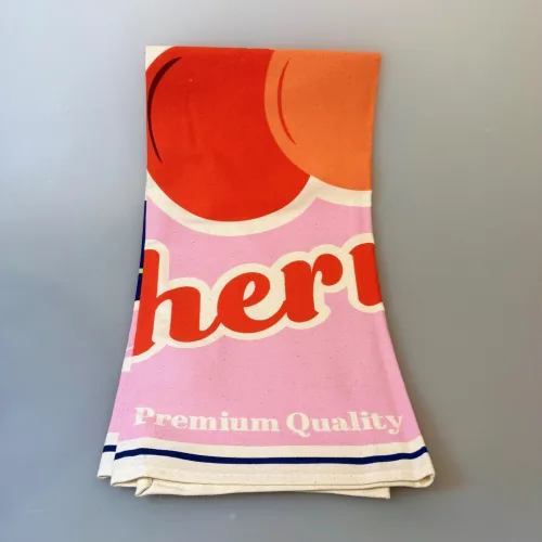 Viskestykke Bomuld med Kirsebær, sweet, juicy, cherry, moderne, cool, retro, enkelt, pænt, praktisk, gaveide, køkken, viskestykke, bomuld, rex, london, biti, ribe,