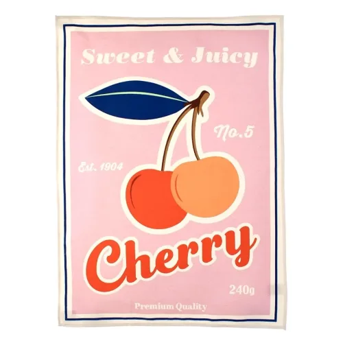 Viskestykke Bomuld med Kirsebær, sweet, juicy, cherry, moderne, cool, retro, enkelt, pænt, praktisk, gaveide, køkken, viskestykke, bomuld, rex, london, biti, ribe,