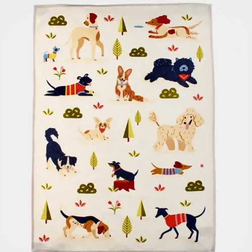 Viskestykke Bomuld med Tryk - Natur med Hunde, cremefarvet, natur, lyst, 31325, rex london, hundemotiv, gave, hundeejer, schnauzer, gravhund, old english, sheepdog, whippet, mynde, grand danois, blodhund, beagle, schnauzer, husky, chou chou, border collie, blodhund, basset, bull dog, cocker, springer, spaniel, whippet, papillon