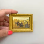 Miniature Maleri Akserskerne, bondekoner, bønder, akssamlere, høst, motiv, mini, maleri, kunstværk, dukkehus,