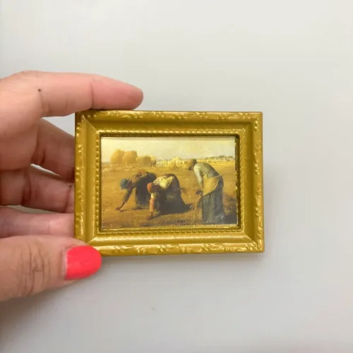 Miniature Maleri Akserskerne, bondekoner, bønder, akssamlere, høst, motiv, mini, maleri, kunstværk, dukkehus,