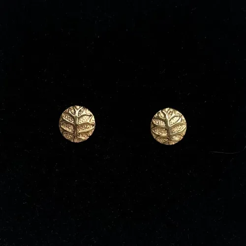 Bronze Ørestikkere - Rund Massiv Yggdrasil, rund, knap, ørestikker, livstræ, yggdrasil, livstræet, ask, vikinger, vikingesmykker, nordisk, mytologi, tro, vikingetro, aser, asatro, museumssmykker, fund, original, ægte, gylden, bronze, bronzesmykker, biti, ribe