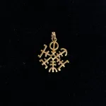Bronze Vedhæng Vegvisir Åben, kompas, vikingekompas, vejviser, amulet, symbol, 05-311-13, gylden, bronze, smykke, vedhæng, pendant, vikinger, vikingesmykke, heksetegn, ægte, original, fund, runeristning, rejse, rejseamulet, lykkebringende, finde vej, gamle, guder, nordisk, mytologi, tro, aser, asatro, guder, vikingefund, museumssmykker, biti, ribe, dansk,