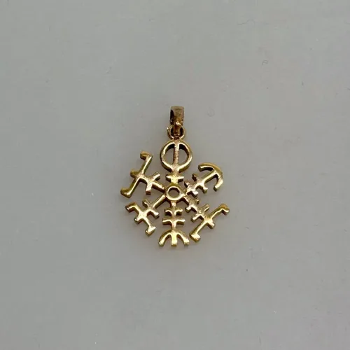Bronze Vedhæng Vegvisir Åben, kompas, vikingekompas, vejviser, amulet, symbol, 05-311-13, gylden, bronze, smykke, vedhæng, pendant, vikinger, vikingesmykke, heksetegn, ægte, original, fund, runeristning, rejse, rejseamulet, lykkebringende, finde vej, gamle, guder, nordisk, mytologi, tro, aser, asatro, guder, vikingefund, museumssmykker, biti, ribe, dansk,