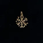 Bronze Vedhæng Vegvisir Åben, kompas, vikingekompas, vejviser, amulet, symbol, 05-311-13, gylden, bronze, smykke, vedhæng, pendant, vikinger, vikingesmykke, heksetegn, ægte, original, fund, runeristning, rejse, rejseamulet, lykkebringende, finde vej, gamle, guder, nordisk, mytologi, tro, aser, asatro, guder, vikingefund, museumssmykker, biti, ribe, dansk,