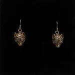 Bronze Vikinge Ørehængere - Fenris Ulvehoveder, ulv, ulvehoved, fenrisulven, bvikingesmykker, vikinge, øreringe, hænge, guld, bronze, ægte, dyr, mytologi, aser, symbol, styrke, amulet, dansk, fund, museumssmykker, totem, biti, ribe, udgravninger, original, fund, 234-10