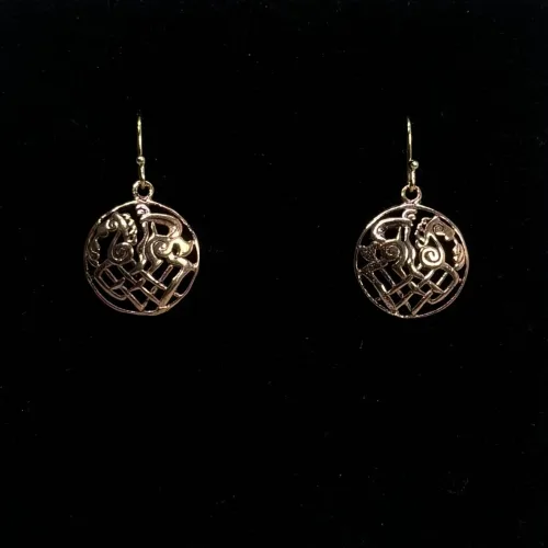 Bronze Vikingeøreringe - Odins Hest Sleipner Flet, hest, slejpner, sleipner, sleipnir, odins, otte ben, ottebenet, hurtig, magisk, vikingesmykker, vikinge, vikingeøreringe, keltisk flet, runde, gyldne, bronze, fund, kopi, ægte, original, fabeldyr, aser, asatro, mytologi, gamle, guder, danmark, dansk, danefæ, biti, ribe, 239-30