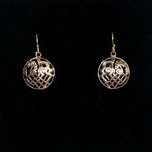 Bronze Vikingeøreringe - Odins Hest Sleipner Flet, hest, slejpner, sleipner, sleipnir, odins, otte ben, ottebenet, hurtig, magisk, vikingesmykker, vikinge, vikingeøreringe, keltisk flet, runde, gyldne, bronze, fund, kopi, ægte, original, fabeldyr, aser, asatro, mytologi, gamle, guder, danmark, dansk, danefæ, biti, ribe, 239-30