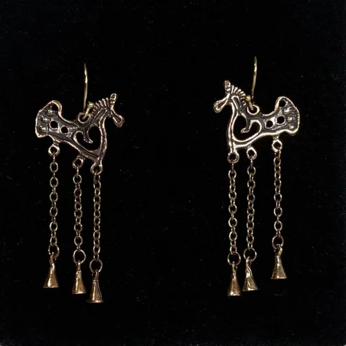 Bronze Vikingeøreringe - Odins Hest Sleipner Kæder, 239-5, lange, bronze, gylden, kobber, Odins Hest Sleipner Flet, hest, slejpner, sleipner, sleipnir, odins, otte ben, ottebenet, hurtig, magisk, vikingesmykker, vikinge, vikingeøreringe, keltisk flet, runde, gyldne, bronze, fund, kopi, ægte, original, fabeldyr, aser, asatro, mytologi, gamle, guder, danmark, dansk, danefæ, biti, ribe,