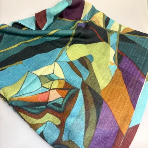 Tørklæde Let Vævet Merino - Mosaik, klare, mættede, farver, raven, merinould, blødt, let, tyndt, lunt, klassisk, lækkert, kvalitet, vævet, tryk, mønster, elegant, lady, eksklusivt, rund, fødselsdag, efterår, vinter, acvessoires, tilbehør, stola, sjal, uldent, ren, naturmateriale, high end, moderne, smukt, design, kunst, biti, ribe, fødselsdagsgave, jubilæum, gaveide, svigermor, mor, ældre, smart,
