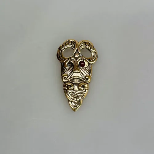 Vikingevedhæng i Bronze - Odinmaske med Glasøje, et øje, enøjet, overgud, øverste, as, aser, asgård, glasøje, odin, odinmaske, odinsmaske, smykke, vedhæng, museumssmykker, gylden, sej, gave, gaveide, vikingesmykker, biti, ribe