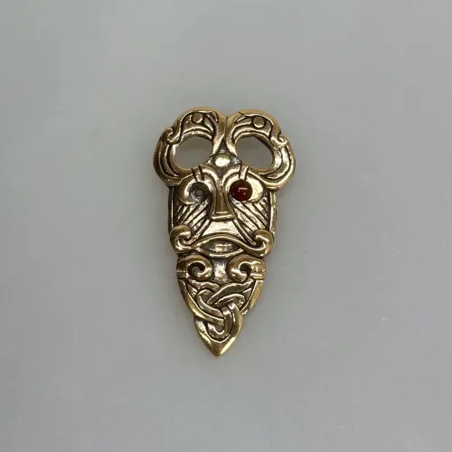 Vikingevedhæng i Bronze - Odinmaske med Glasøje, et øje, enøjet, overgud, øverste, as, aser, asgård, glasøje, odin, odinmaske, odinsmaske, smykke, vedhæng, museumssmykker, gylden, sej, gave, gaveide, vikingesmykker, biti, ribe