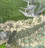 Bandana Tørklæde Uld og Silke - Fantastisk Fauna, merino, uld, twill, twillvævet, silke, luksus, kraftigt, lunt, blødt, efterår,, vinter, forår, halsen, charmeklud, bandeaux, lille, chic, vendbart, dobbelt, vævet, håndrullede, kanter, lækker, kvalitet, smart, moderne, luksus, elegant, poetisk, smukt, blå, toner, harmonisk, eventyrligt, silkebandana, lille, firkantet, kvadratisk, løver, heste, traner, svaner, skildpadder, elefanter, safari, bjerg, afrika, flod, skabelsen, noas ark, hulemaleri, kunst, livets gang, dyreflokke, dyreliv, musik, hymne, hyldest, palmer, frodigt, gave, gaveide, antropolog, antropologi, biti, ribe