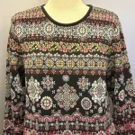 Dunque Fintstrikket Pullover - Øko Bomuld Sort Multi, øko, økologisk, bio, gotts, bomuldspullover, bomuldsbluse, bomuldsstrik, fintstrikket, let, blød, tradition, alternativ til uld, vinter, hele året, pullover, damepullover, smuk, særlig, mosaik, mønster, biti, ribe,