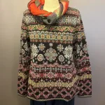 Dunque Fintstrikket Pullover - Øko Bomuld Sort Multi, øko, økologisk, bio, gotts, bomuldspullover, bomuldsbluse, bomuldsstrik, fintstrikket, let, blød, tradition, alternativ til uld, vinter, hele året, pullover, damepullover, smuk, særlig, mosaik, mønster, biti, ribe,