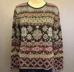 Dunque Fintstrikket Pullover - Øko Bomuld Sort Multi, øko, økologisk, bio, gotts, bomuldspullover, bomuldsbluse, bomuldsstrik, fintstrikket, let, blød, tradition, alternativ til uld, vinter, hele året, pullover, damepullover, smuk, særlig, mosaik, mønster, biti, ribe,