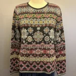 Dunque Fintstrikket Pullover - Øko Bomuld Sort Multi, øko, økologisk, bio, gotts, bomuldspullover, bomuldsbluse, bomuldsstrik, fintstrikket, let, blød, tradition, alternativ til uld, vinter, hele året, pullover, damepullover, smuk, særlig, mosaik, mønster, biti, ribe,