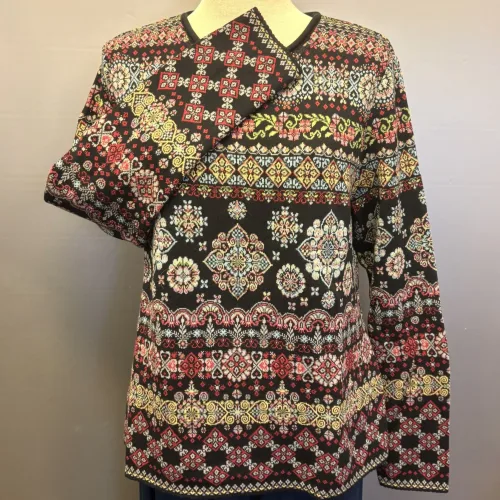 Dunque Fintstrikket Pullover - Øko Bomuld Sort Multi, øko, økologisk, bio, gotts, bomuldspullover, bomuldsbluse, bomuldsstrik, fintstrikket, let, blød, tradition, alternativ til uld, vinter, hele året, pullover, damepullover, smuk, særlig, mosaik, mønster, biti, ribe,