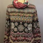 Dunque Fintstrikket Pullover - Øko Bomuld Sort Multi, øko, økologisk, bio, gotts, bomuldspullover, bomuldsbluse, bomuldsstrik, fintstrikket, let, blød, tradition, alternativ til uld, vinter, hele året, pullover, damepullover, smuk, særlig, mosaik, mønster, biti, ribe,