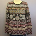 Dunque Fintstrikket Pullover - Øko Bomuld Sort Multi, øko, økologisk, bio, gotts, bomuldspullover, bomuldsbluse, bomuldsstrik, fintstrikket, let, blød, tradition, alternativ til uld, vinter, hele året, pullover, damepullover, smuk, særlig, mosaik, mønster, biti, ribe,