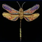 Håndlavet Broche Mosaik Guldsmed, orange, rød, lilla, violet, guld, gylden, guldsmed, libelle, dragon fly, broche, broderet, broderi, perler, perlebroderi, smykke, nål, kunst, kunsthåndværk, fantastisk, trovelore, TL-B-831s, brown hawker dragonfly, smuk, kulørt, stor, gave, gaveide, særlig, dame, rund, fødselsdag, ekstravagant, jubilæum, detaljer, elegant, wow, effekt,