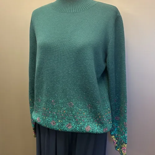 Ivko Pullover - Azulejo Fade Petrol, 262731, tricot, fintstrikket, højhalset, rullekrave, turtleneck, rummelig, klædelig, smart, særlig, kradser ikke, bæredygtig, holdbar, naturmaterialer, åndbar, temperaturregulerende, ikke for varm, lun, strik, striktrøje, damestrik, strikbluse, strikket, sweater, vinter, efterår, helårs, forår, dametrøje, gave, gaveide, kvaltet, lækker, flot, julegave, efterårsstrik, biti, ribe